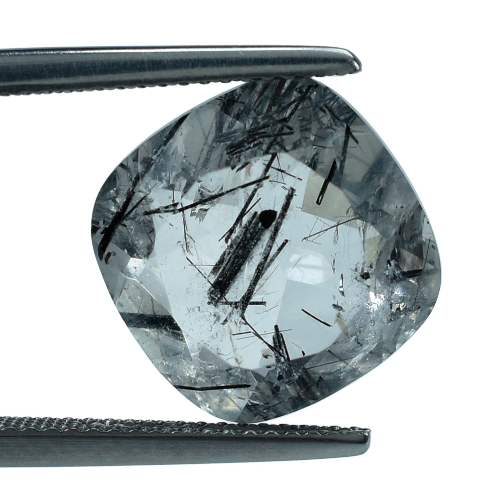 BLACK RUTILE QUARTZ CUT CUSHION 13.00MM  8.14 Cts.