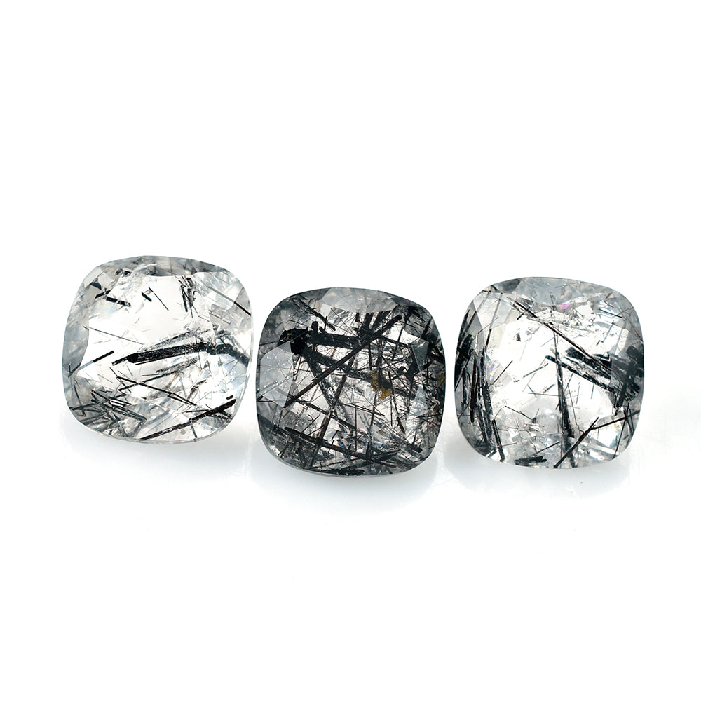 BLACK RUTILE QUARTZ CUT CUSHION 13.00MM  8.14 Cts.