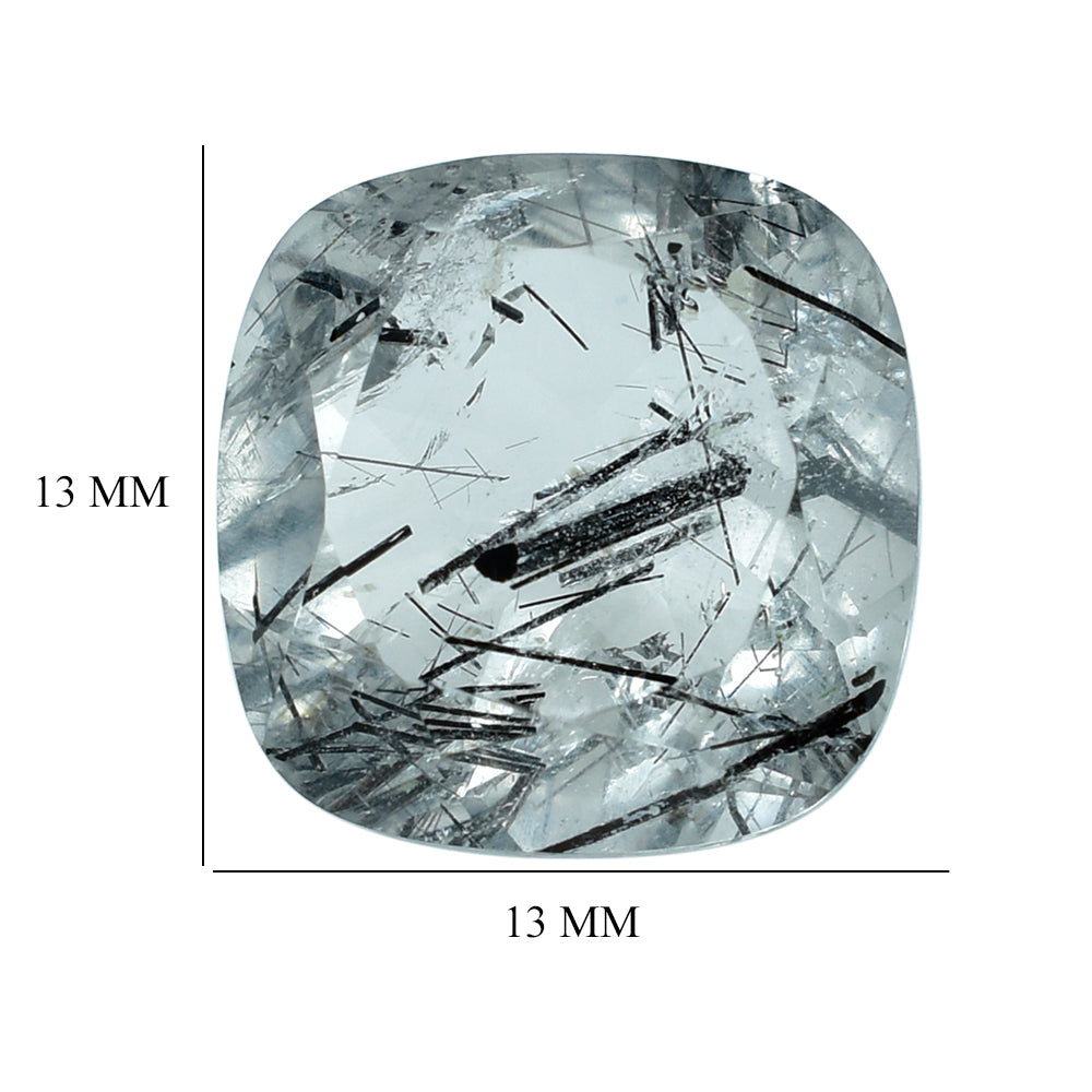 BLACK RUTILE QUARTZ CUT CUSHION 13.00MM  8.14 Cts.