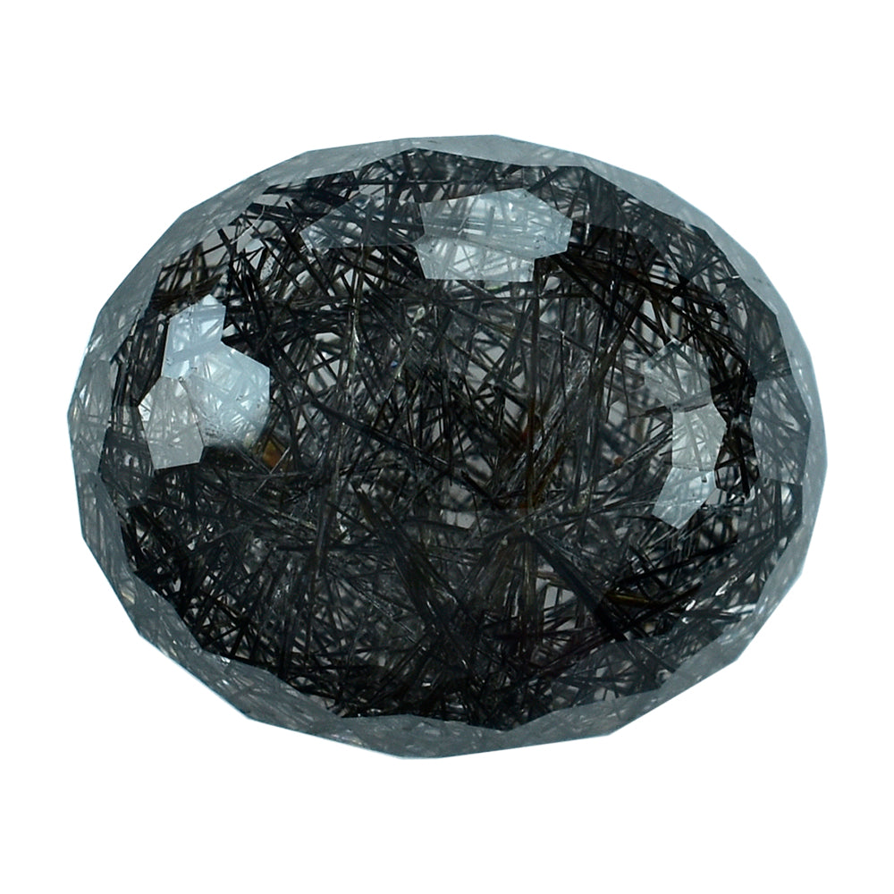 BLACK RUTILE QUARTZ FACETED TUMBLE OVAL 15X12MM 14.55 Cts.