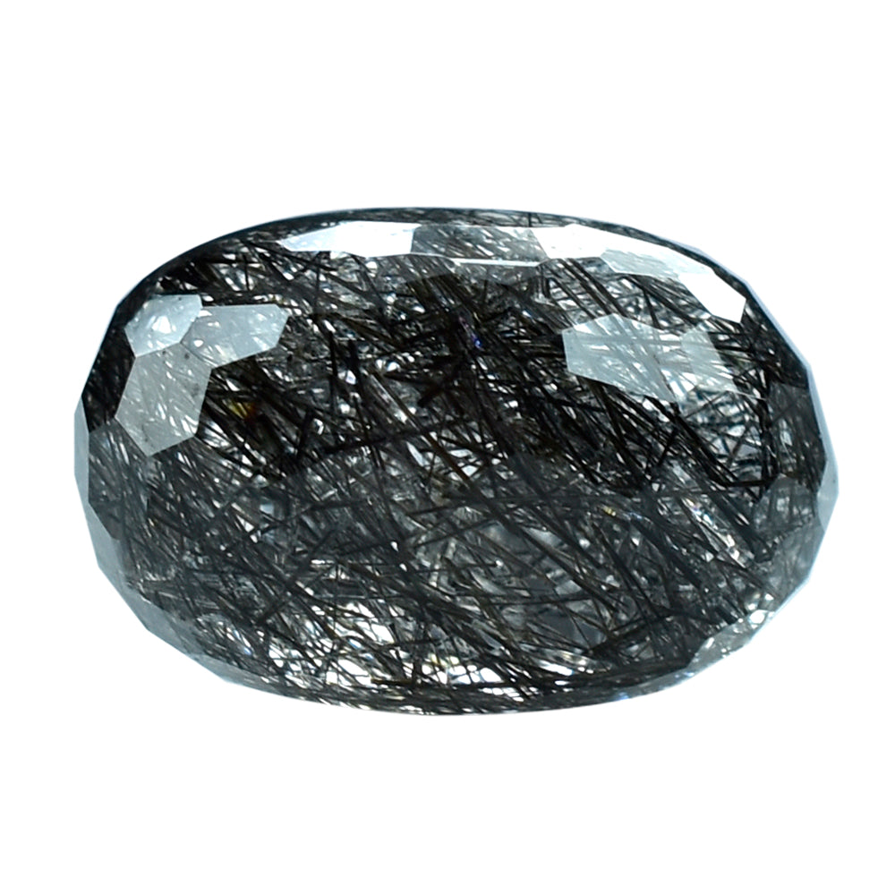 BLACK RUTILE QUARTZ FACETED TUMBLE OVAL 15X12MM 14.55 Cts.