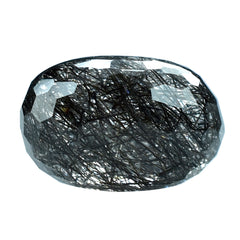 BLACK RUTILE QUARTZ FACETED TUMBLE OVAL 15X12MM 14.55 Cts.