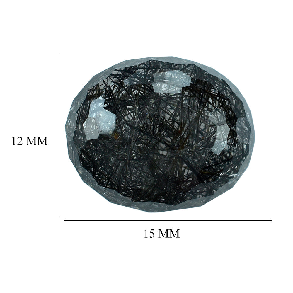 BLACK RUTILE QUARTZ FACETED TUMBLE OVAL 15X12MM 14.55 Cts.