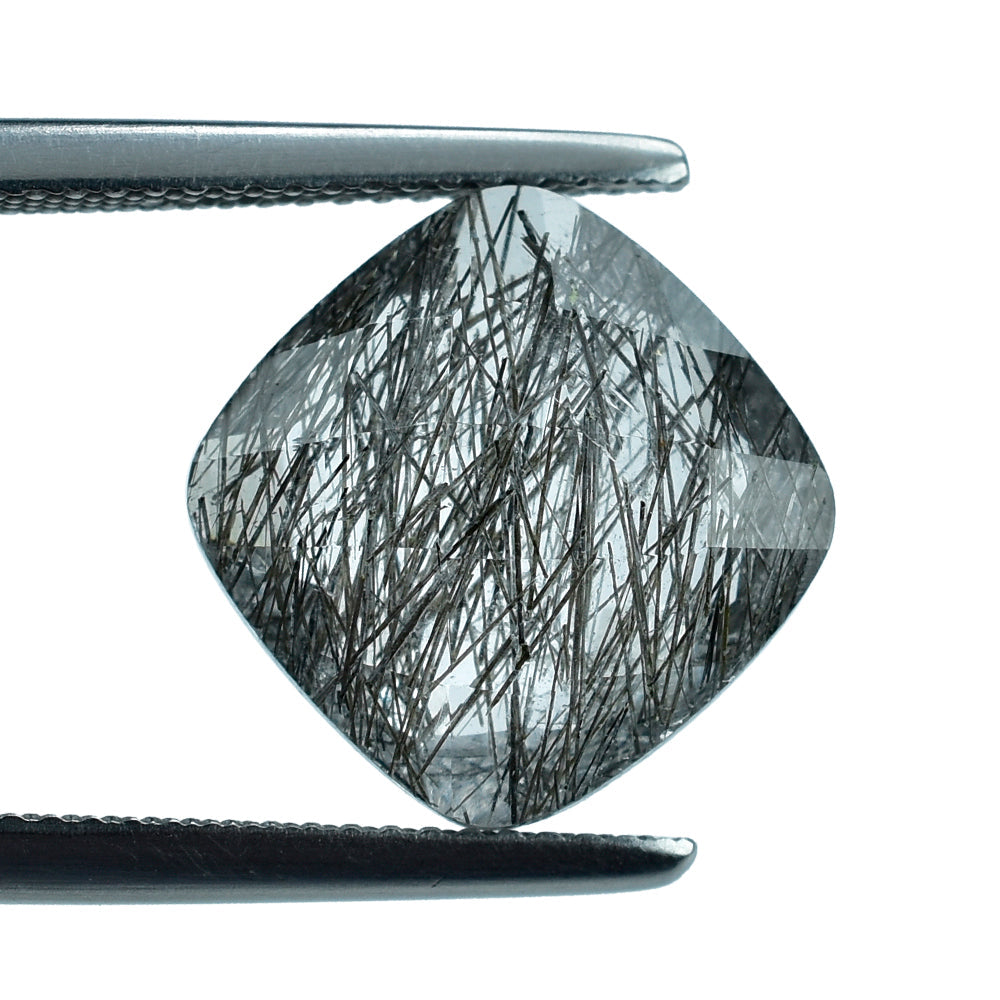 BLACK RUTILE QUARTZ BRIOLETTE CUSHION 12.00MM 6.28 Cts.