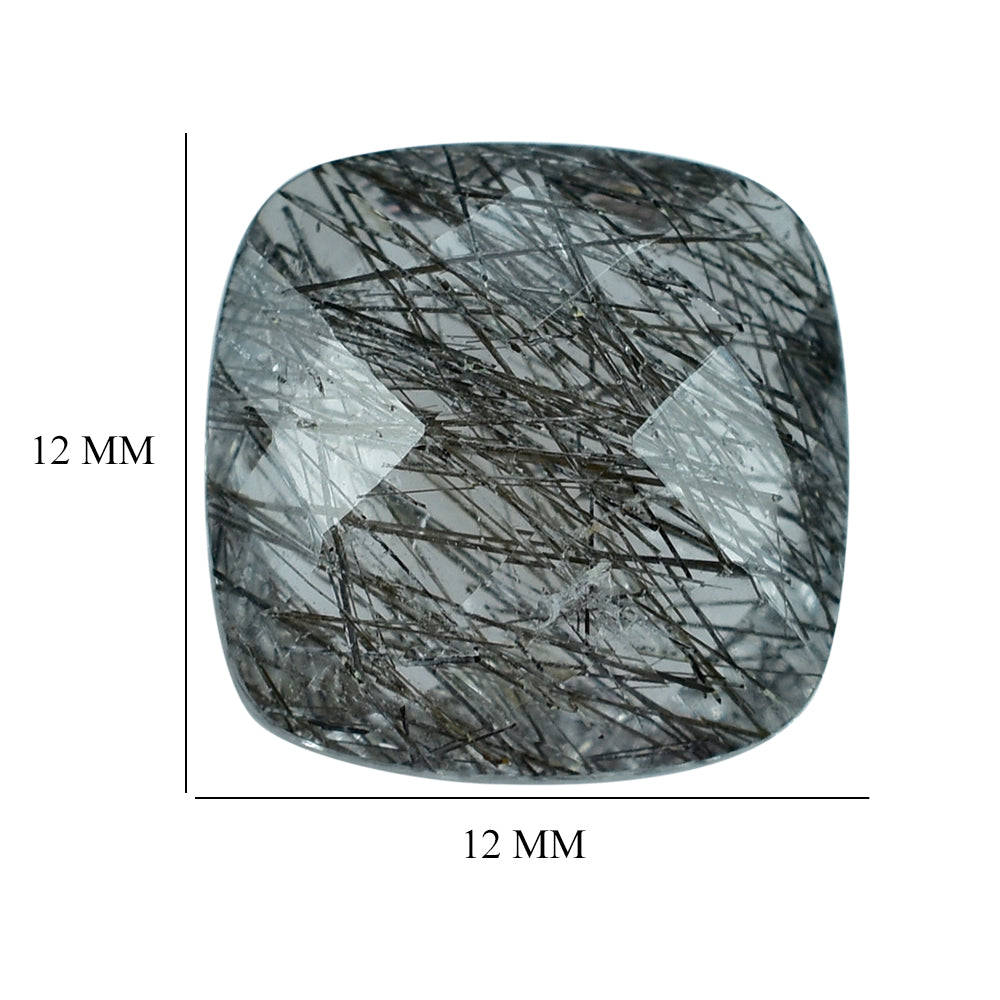 BLACK RUTILE QUARTZ BRIOLETTE CUSHION 12.00MM 6.28 Cts.