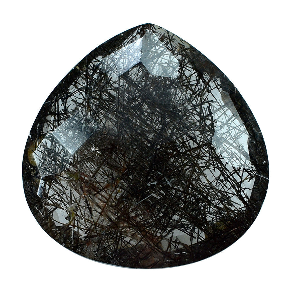 BLACK RUTILE QUARTZ IRREGULAR BRIOLETTE PEAR 20.00MM 15.12 Cts.