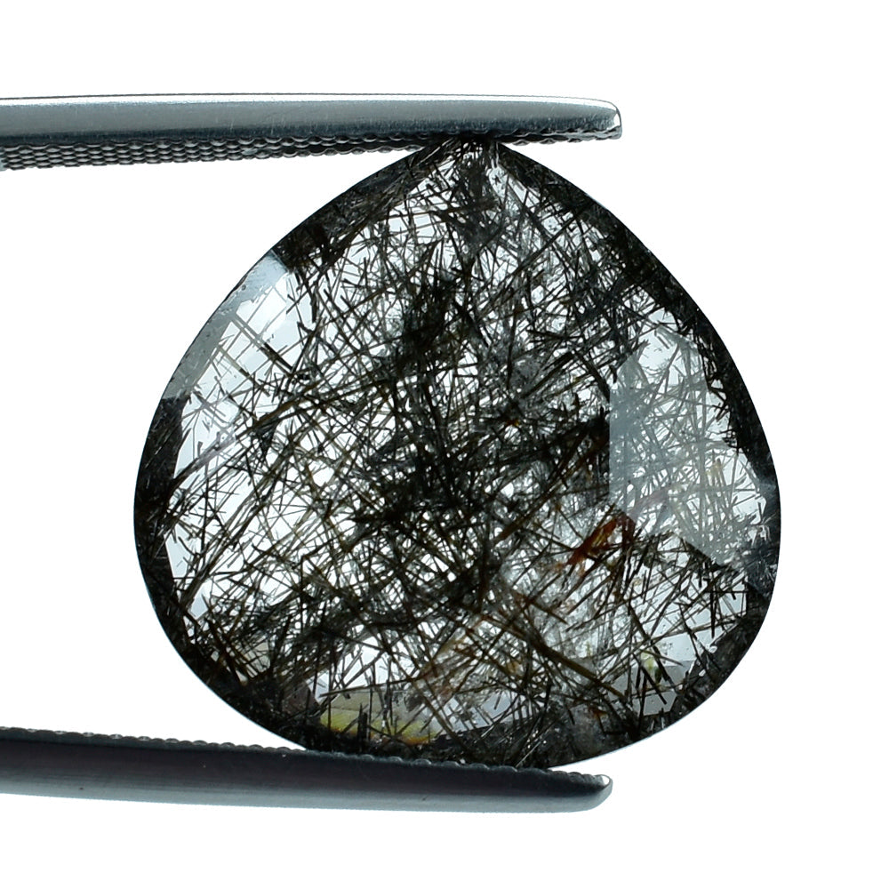 BLACK RUTILE QUARTZ IRREGULAR BRIOLETTE PEAR 20.00MM 15.12 Cts.
