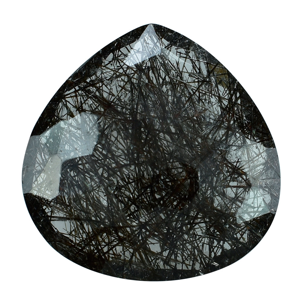 BLACK RUTILE QUARTZ IRREGULAR CUT BRIOLETTE HEART 20.00MM  14.93 Cts.