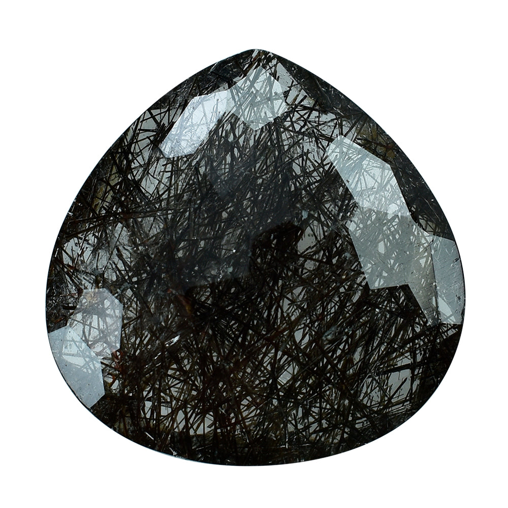 BLACK RUTILE QUARTZ IRREGULAR CUT BRIOLETTE HEART 20.00MM  14.93 Cts.