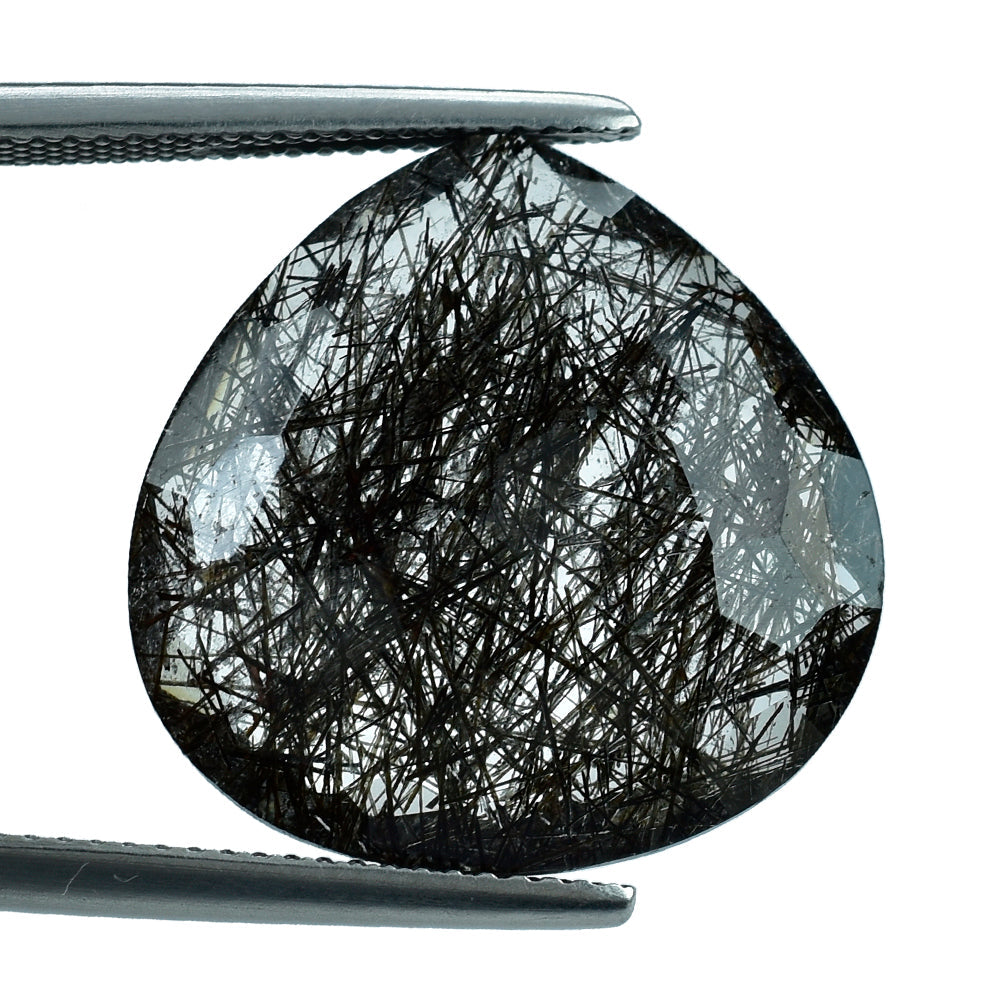 BLACK RUTILE QUARTZ IRREGULAR CUT BRIOLETTE HEART 20.00MM  14.93 Cts.