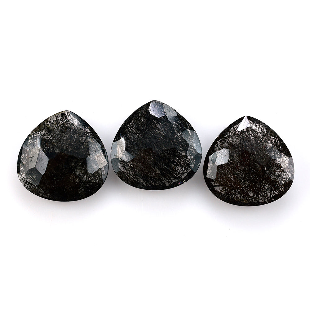 BLACK RUTILE QUARTZ IRREGULAR CUT BRIOLETTE HEART 20.00MM  14.93 Cts.