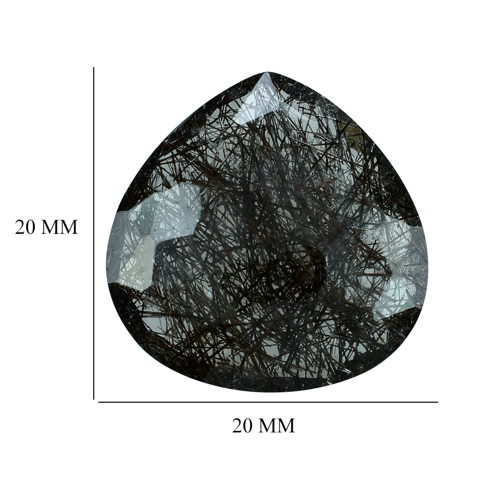 BLACK RUTILE QUARTZ IRREGULAR CUT BRIOLETTE HEART 20.00MM  14.93 Cts.