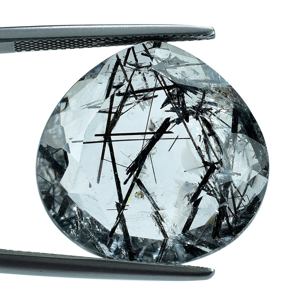 BLACK RUTILE QUARTZ BOTH SIDE TABLE CUT PEAR 22MM 22.45 Cts.