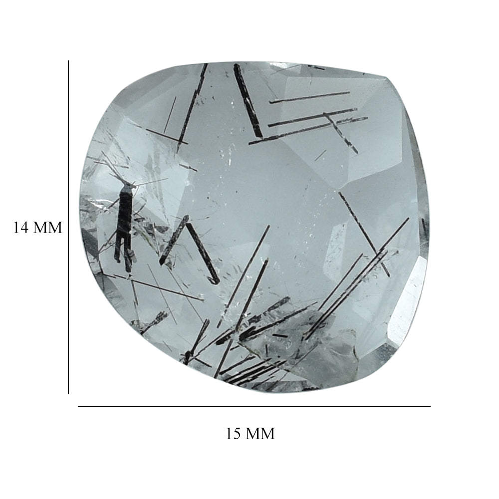 BLACK RUTILE QUARTZ ROSE CUT BRIOLETTE IRREGULAR PEAR 15X14MM 5.01 Cts.