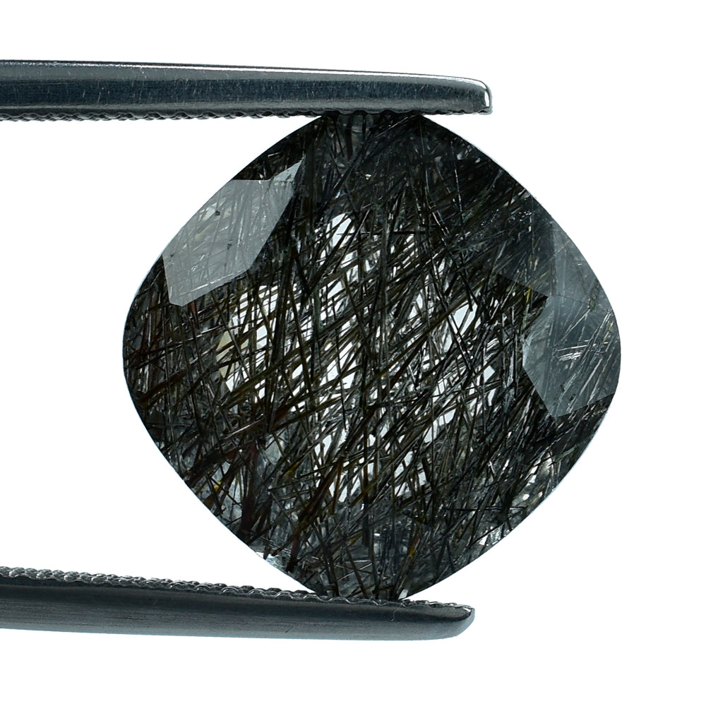 BLACK RUTILE QUARTZ CUT CUSHION 14MM 10.29 Cts.