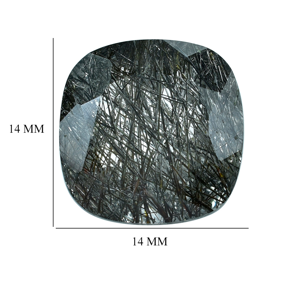 BLACK RUTILE QUARTZ CUT CUSHION 14MM 10.29 Cts.