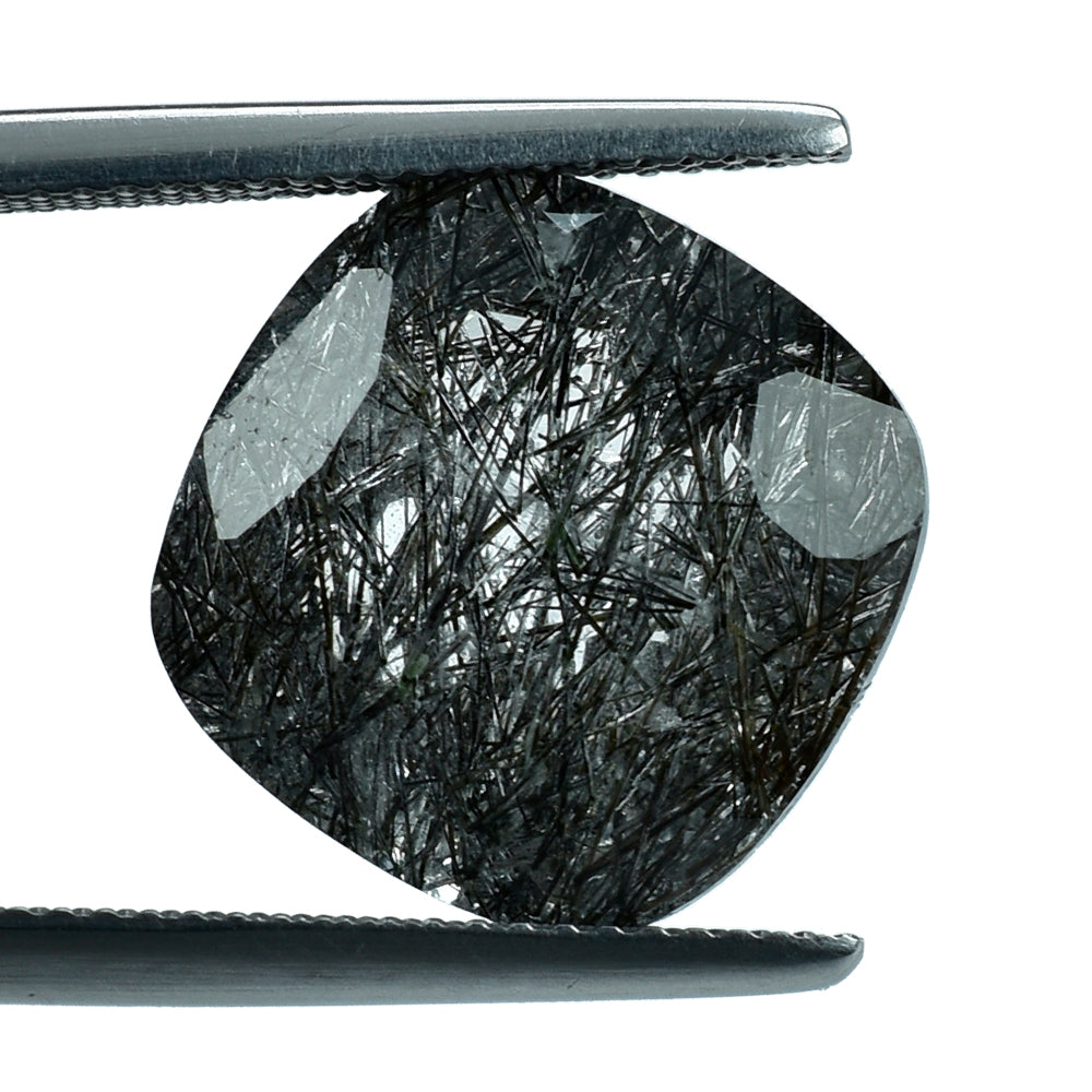 BLACK RUTILE QUARTZ CUT CUSHION 14MM 10.02 Cts.
