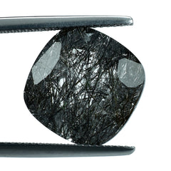 BLACK RUTILE QUARTZ CUT CUSHION 14MM 10.02 Cts.