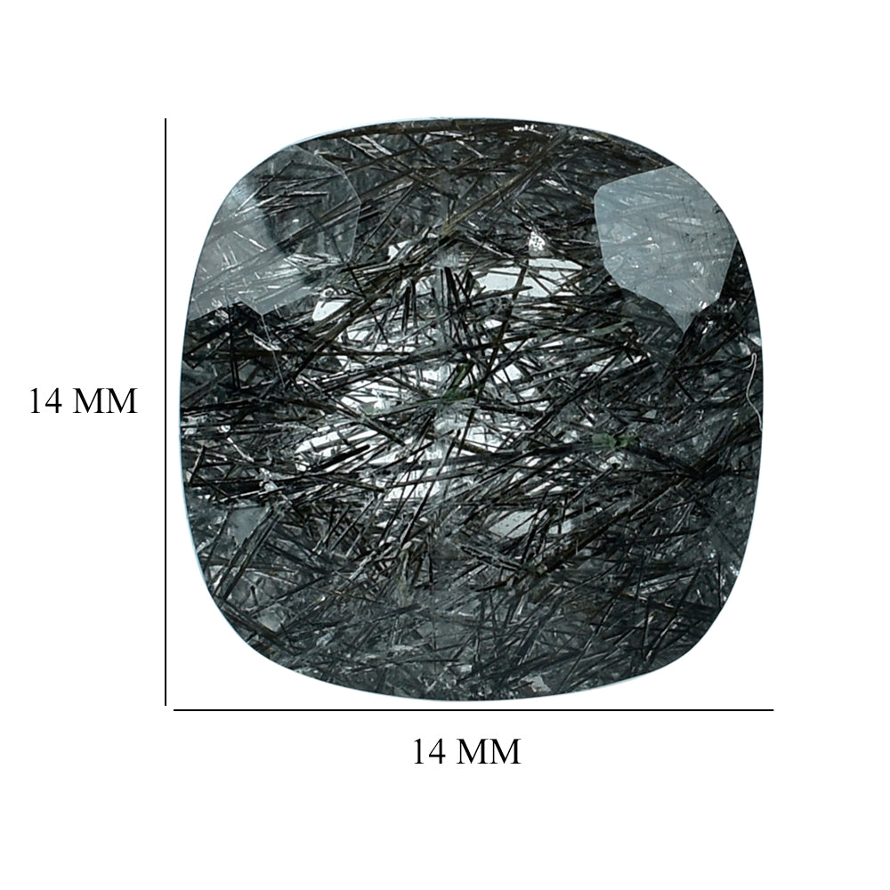 BLACK RUTILE QUARTZ CUT CUSHION 14MM 10.02 Cts.