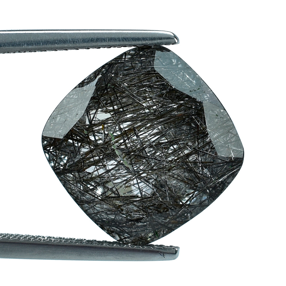 BLACK RUTILE QUARTZ CUT CUSHION 14MM 10.07 Cts.