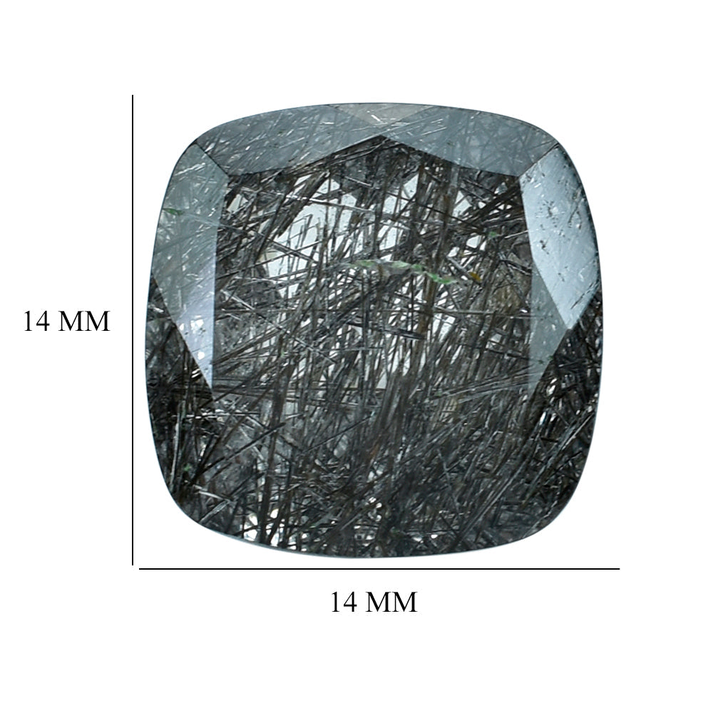 BLACK RUTILE QUARTZ CUT CUSHION 14MM 10.07 Cts.