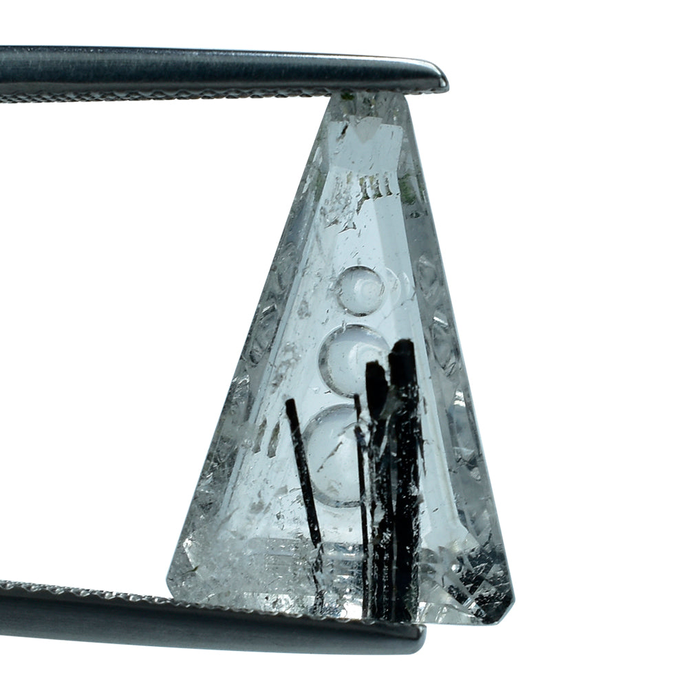 BLACK RUTILE QUARTZ SUPPER BUBBLE TRAPEZOID (#119) 18X12MM 7.51 Cts.