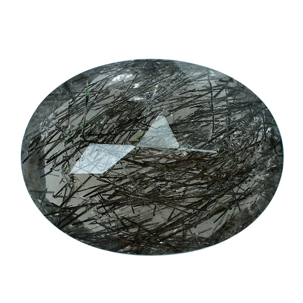 BLACK RUTILE QUARTZ CUT OVAL 16X12MM 8.40 Cts.