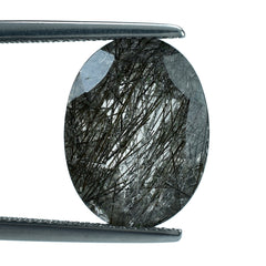 BLACK RUTILE QUARTZ CUT OVAL 16X12MM 8.40 Cts.