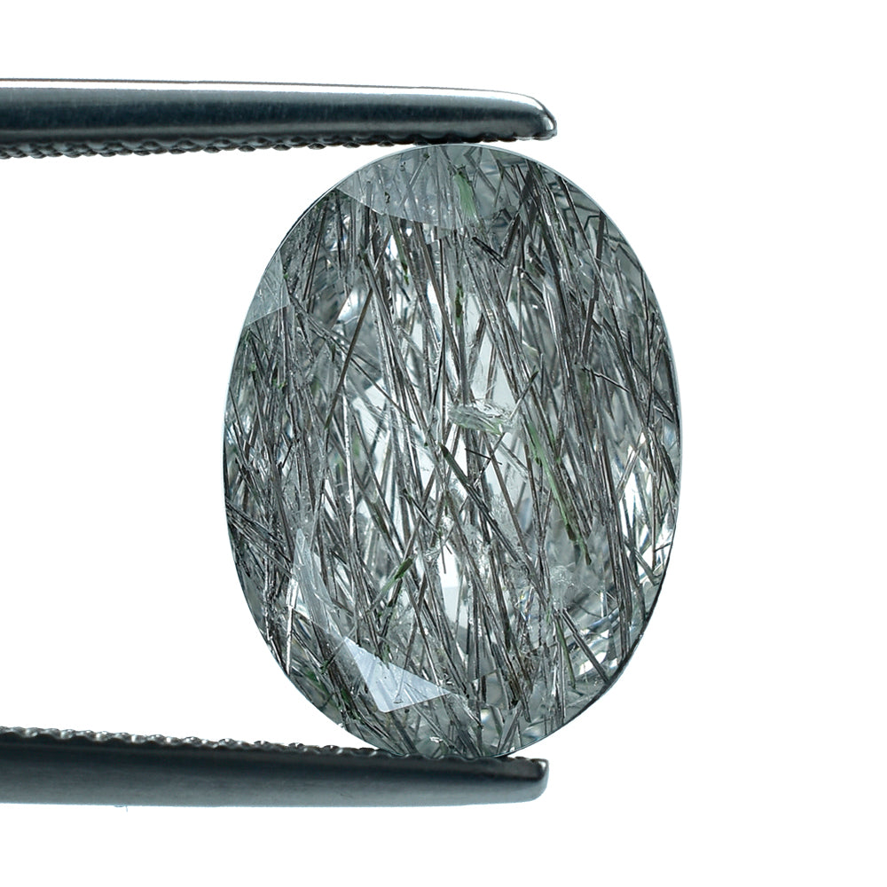 BLACK RUTILE QUARTZ CUT OVAL 15X11MM 8.73 Cts.
