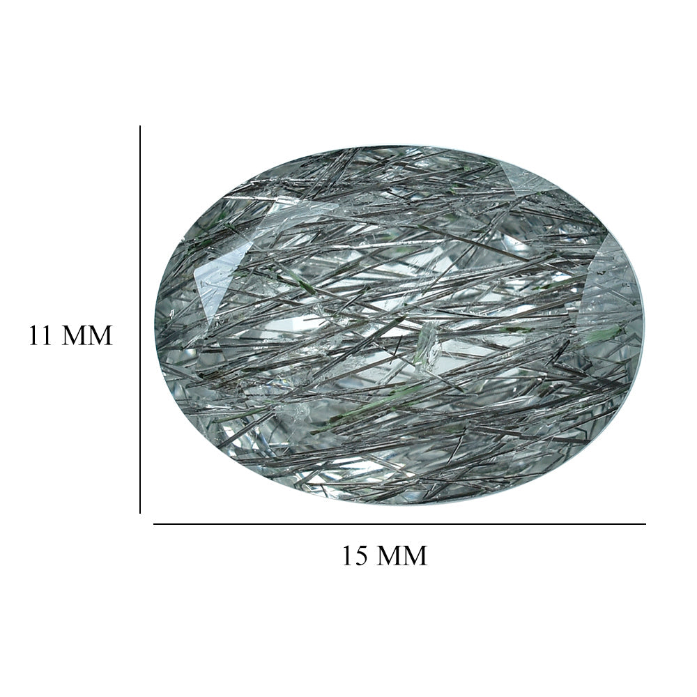 BLACK RUTILE QUARTZ CUT OVAL 15X11MM 8.73 Cts.