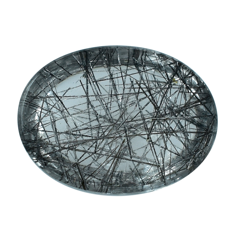 BLACK RUTILE QUARTZ OVAL CAB 16X12MM 8.85 Cts.