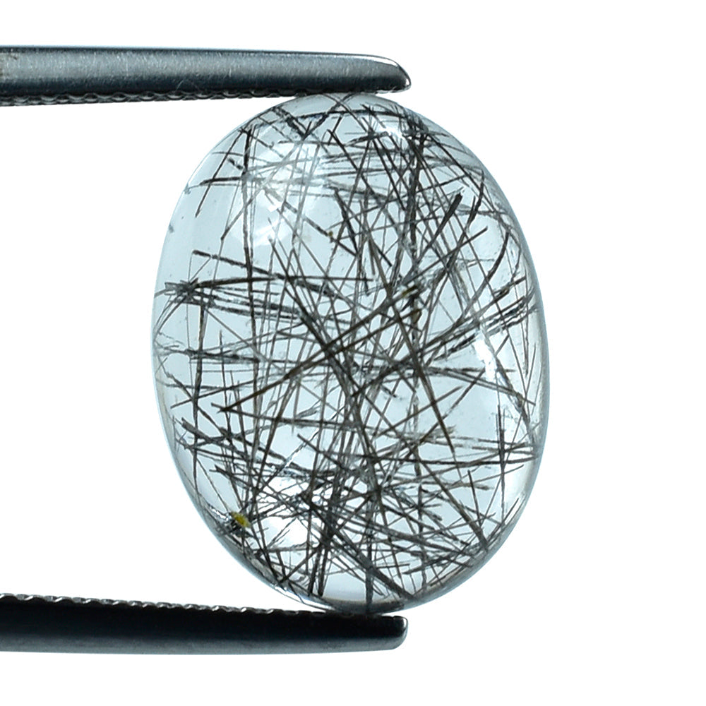 BLACK RUTILE QUARTZ OVAL CAB 16X12MM 8.85 Cts.