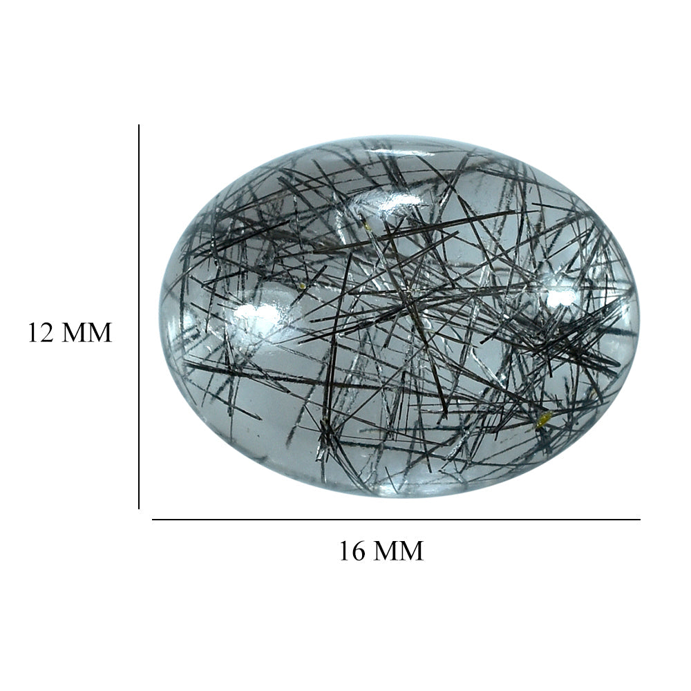 BLACK RUTILE QUARTZ OVAL CAB 16X12MM 8.85 Cts.