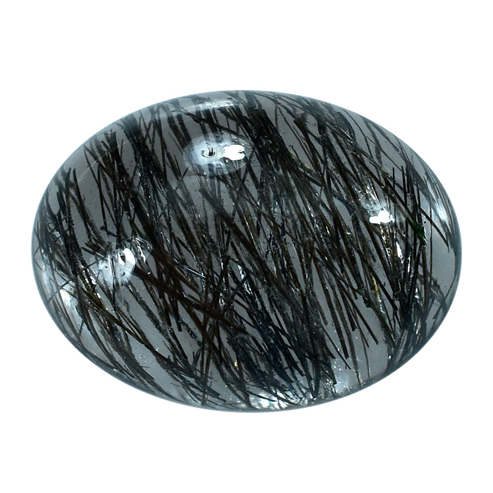 BLACK RUTILE QUARTZ OVAL CAB 15X11MM 7.40 Cts.