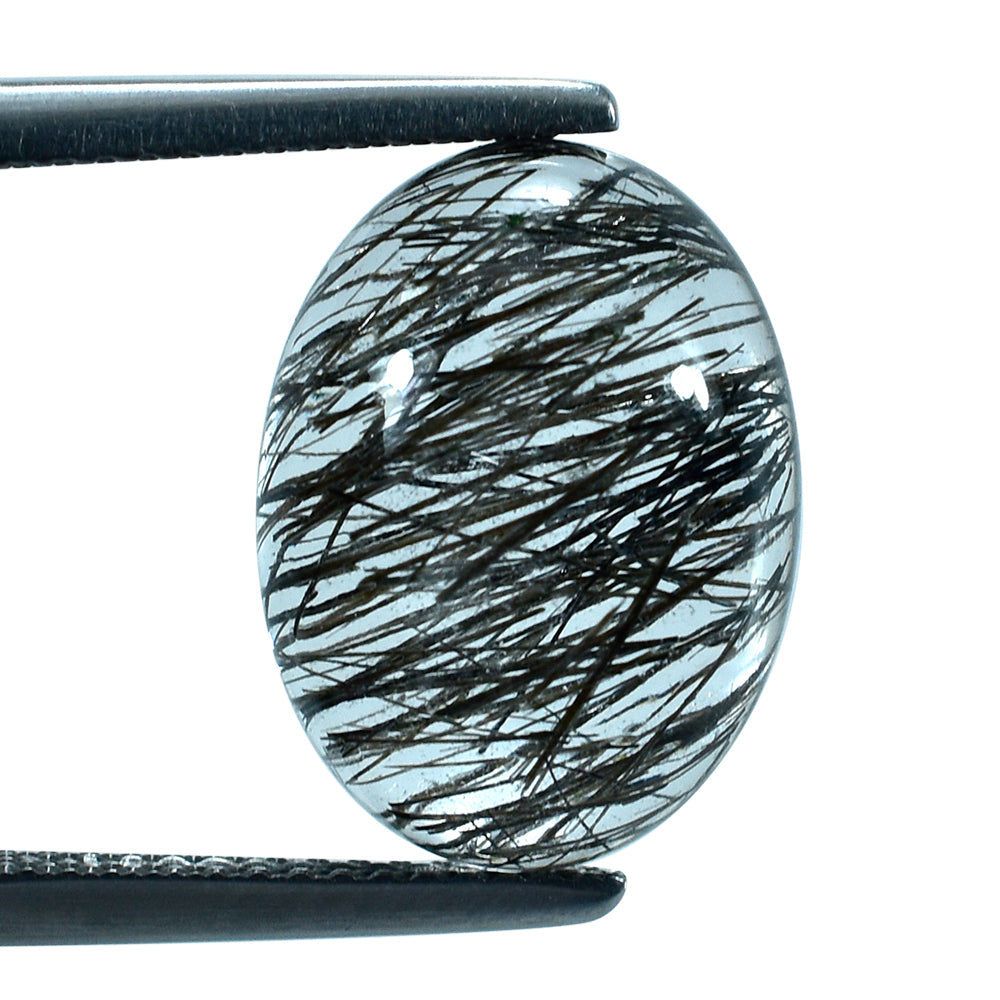 BLACK RUTILE QUARTZ OVAL CAB 15X11MM 7.40 Cts.
