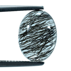 BLACK RUTILE QUARTZ OVAL CAB 15X11MM 7.40 Cts.