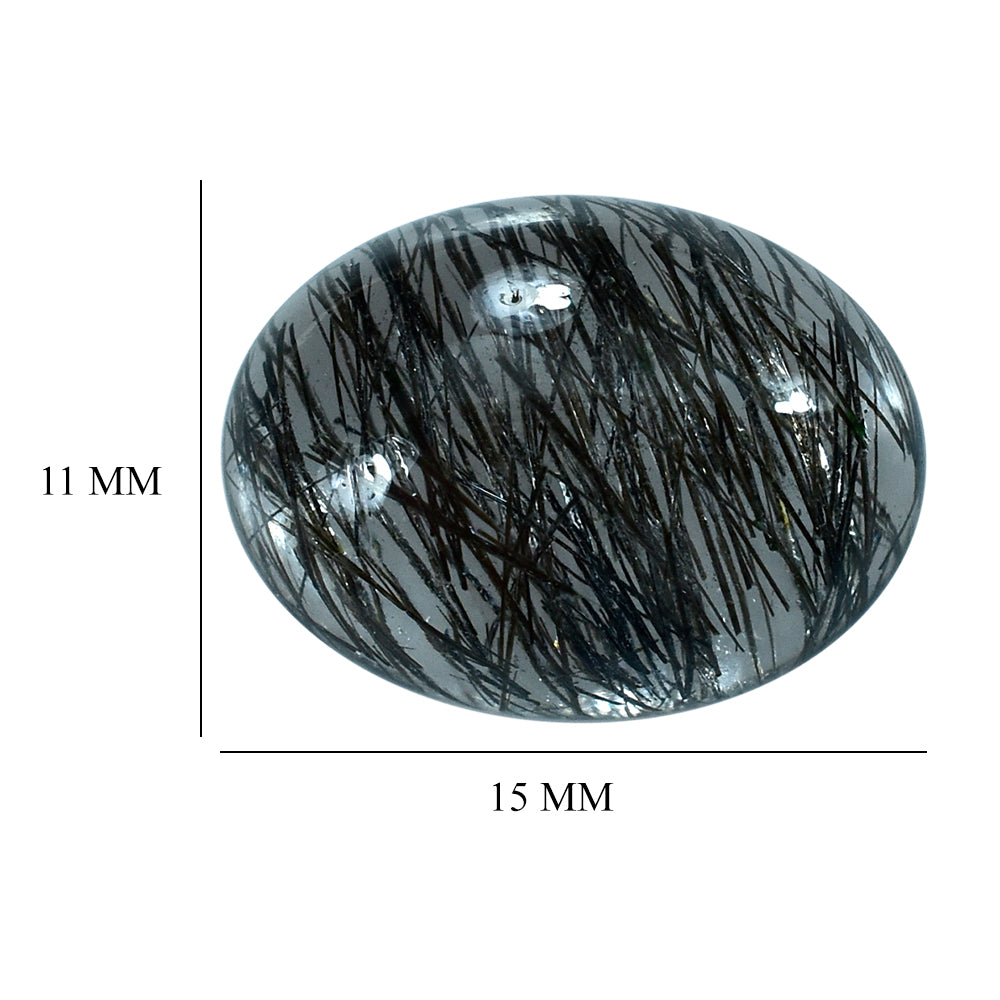 BLACK RUTILE QUARTZ OVAL CAB 15X11MM 7.40 Cts.