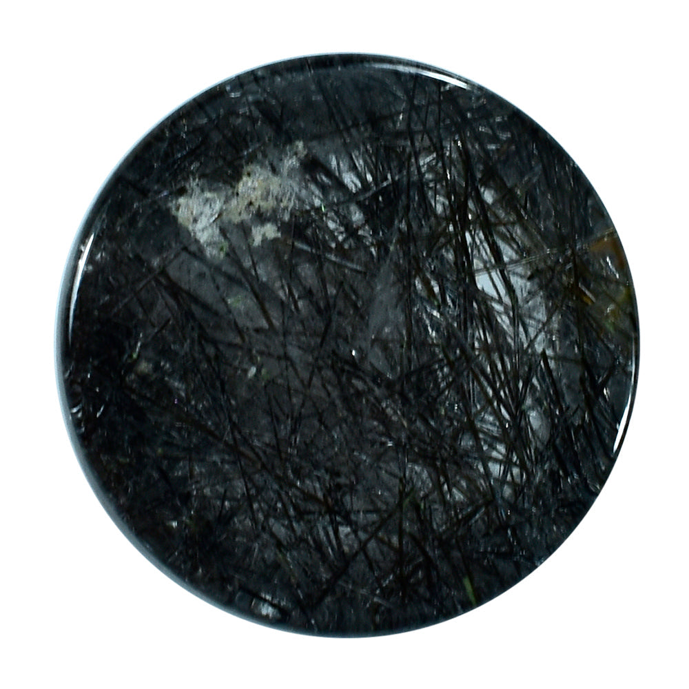 BLACK RUTILE QUARTZ ROUND CAB 16MM 16.35 Cts.`