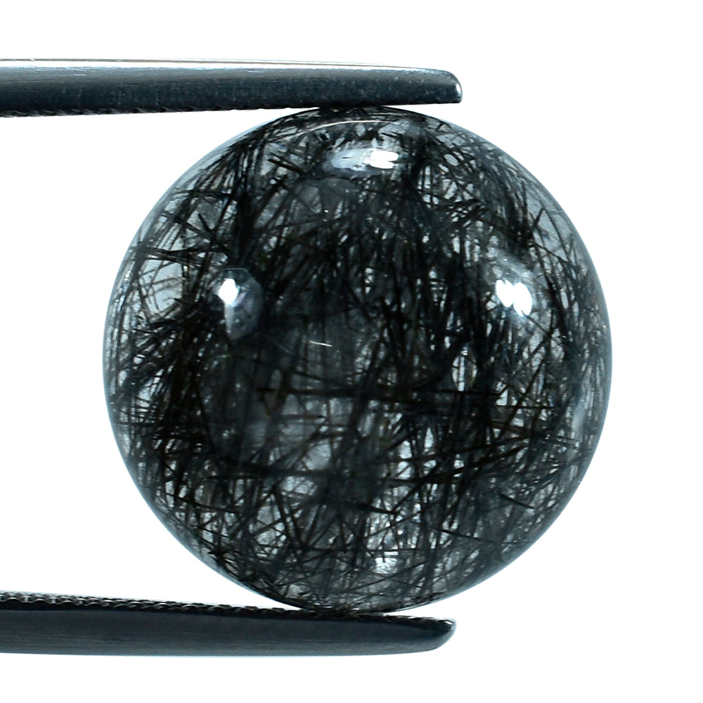 BLACK RUTILE QUARTZ ROUND CAB 16MM 16.35 Cts.`