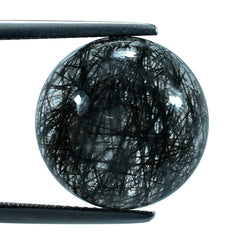 BLACK RUTILE QUARTZ ROUND CAB 16MM 16.35 Cts.`