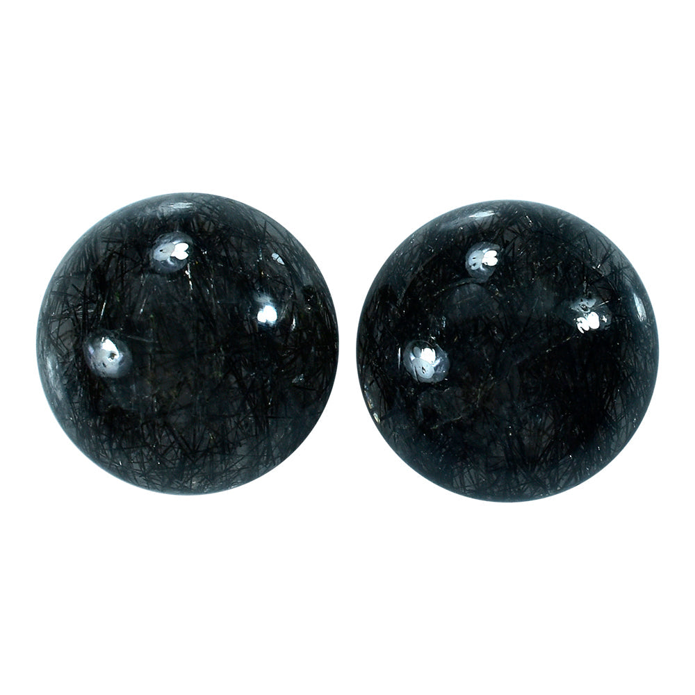 BLACK RUTILE QUARTZ ROUND CAB 16MM 16.35 Cts.`