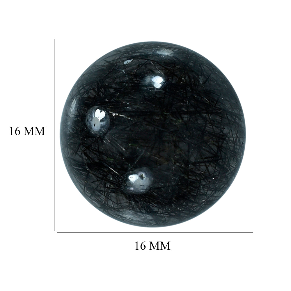 BLACK RUTILE QUARTZ ROUND CAB 16MM 16.35 Cts.`