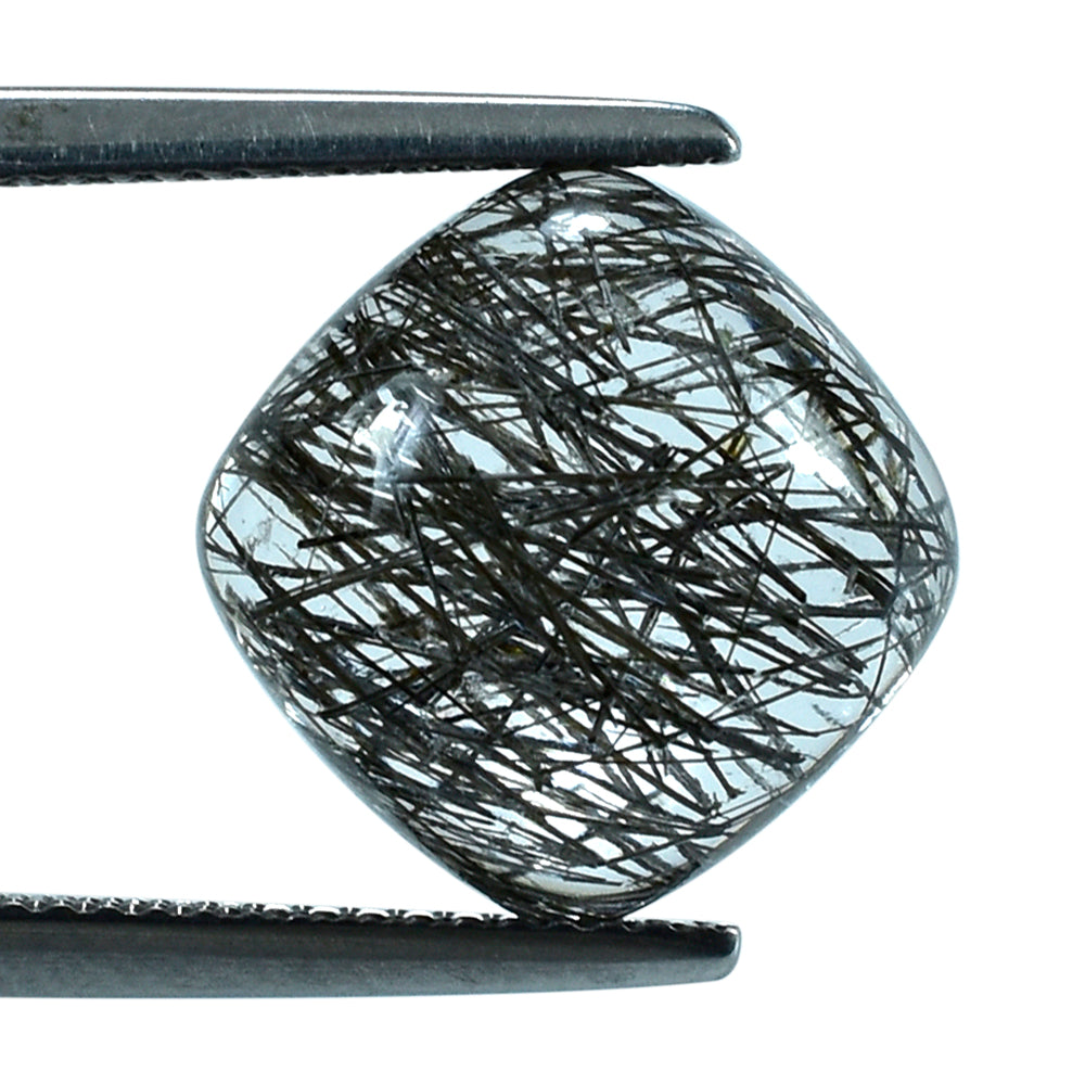 BLACK RUTILE QUARTZ CUSHION CAB 12MM 7.50Cts.