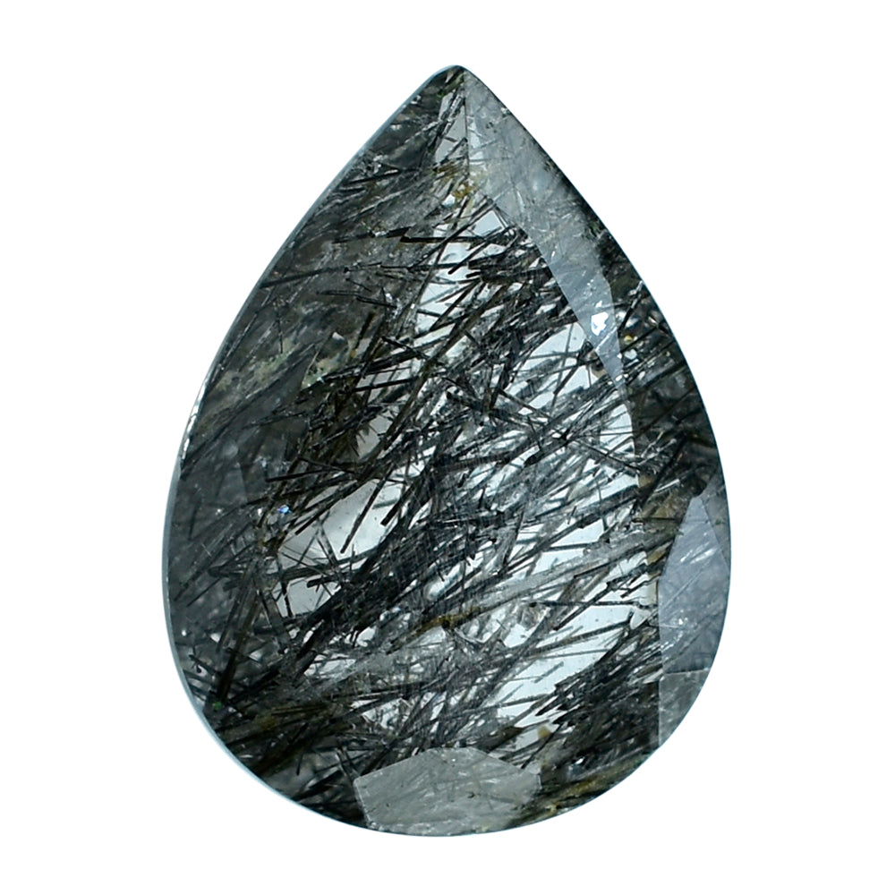 BLACK RUTILE QUARTZ CUT PEAR 16X12MM 6.15Cts.