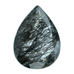 BLACK RUTILE QUARTZ CUT PEAR 16X12MM 6.15Cts.