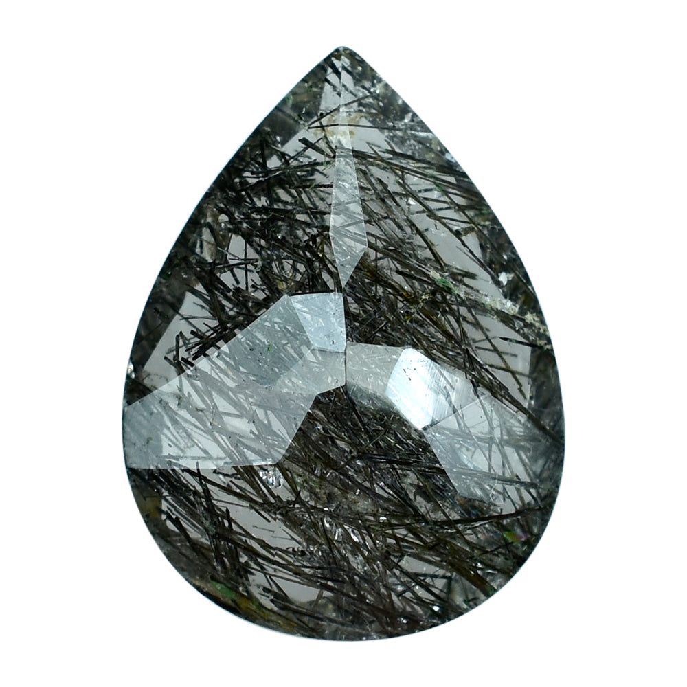 BLACK RUTILE QUARTZ CUT PEAR 16X12MM 6.15Cts.