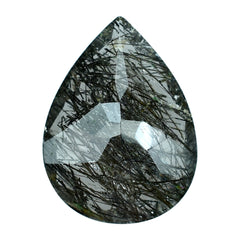BLACK RUTILE QUARTZ CUT PEAR 16X12MM 6.15Cts.