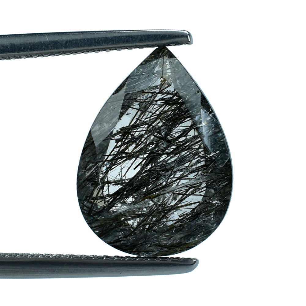 BLACK RUTILE QUARTZ CUT PEAR 16X12MM 6.15Cts.