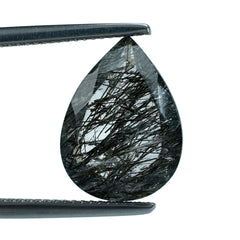 BLACK RUTILE QUARTZ CUT PEAR 16X12MM 6.15Cts.