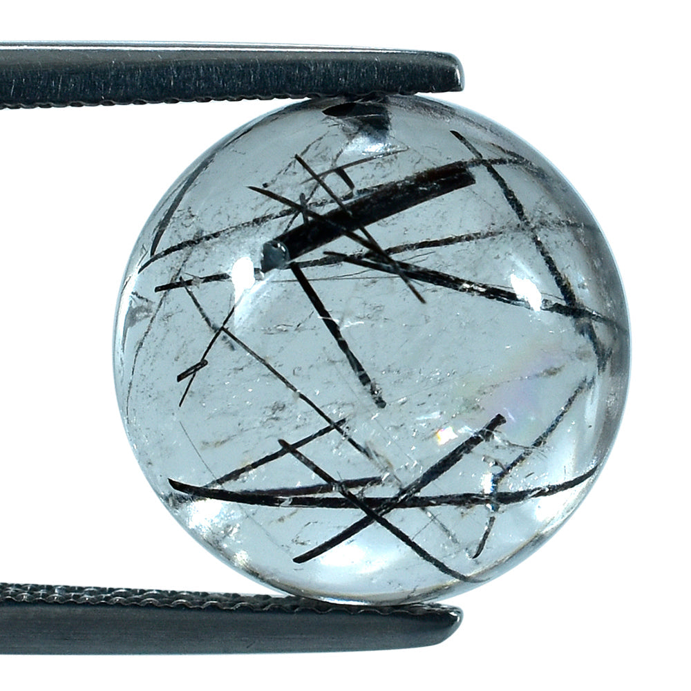 BLACK RUTILE QUARTZ ROUND CAB 14MM (BLACK/SI) 11.03 Cts.